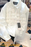 Znbbw Shirt Women Y2k New Korean Style Elegamt Blusas Tops Mujer Fashion Ruffle Patchwork Long Sleeve Turn-dwn Collar Blouse
