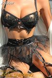 Znbbw Fancy Lingerie Ruffle Garter Luxury Lace Underwear 5-Piece Delicate Push Up Bra Erotic Sets Fine Thongs Sexy Intimate