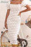Znbbw Lace Sexy Bodycon Dress Back Zipper Short Sleeve White Black 2023 Summer Elegant Club Party Midi Dress