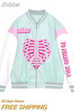 Znbbw Spring Fashion Heart Printing Baseball Jacket Couple Clothes Jacket Women Coat Women Korean Tops Women Oversized Jacket Hot