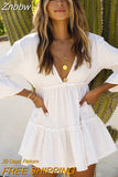 Znbbw Sexy V-Neck Summer Beach Dress White Tunic Women Beachwear Bikini Cover-ups Sarong Plage Bathing Suit Cover Up