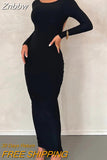 Znbbw Elegant Backless Maxi Dress For Women Robe Autumn Full Sleeve Bodycon High Waist Irregular Ruched Long Dresses Vestido