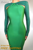 Znbbw Hollow Out Sparkle Long Sleeve Maxi Dress For Women Glitter Vestidos Robe New Bodycon Shiny Night Club Party Long Dress