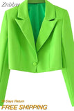 Znbbw Women Fashion Solid Single Button Cropped Blazer Vintage Long Sleeves Notched Neck Female Office Lady Outfits