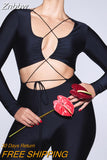 Znbbw Elegant Hollow Out Backless Sexy Jumpsuit Women Playsuit Strapless Full Sleeve Bodycon Lace-up Club Party Jumpsuis