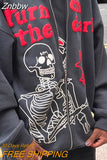 Znbbw Hoodie Rhinestone Skeleton Goth Sweatshirt Sport Coat Pullover Men's Gothic Long Sleeve Oversized Hoodie Y2k Jacket Hoodies