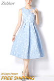 Znbbw Runway Women's Sleeveles Floral Jacquard Dress for Summer Party Elegant High Waist Casual Tank Robe Femme 2023 New