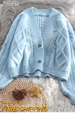 Znbbw Vintage Short Cardigan Knitted Sweater Women 2023 Autumn Winter Long Sleeve Solid Sweaters Coat & Jackets Women