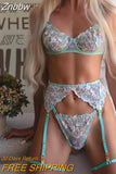 Znbbw Fancy Lingerie Floral Embroidery Underwear 3-Piece Luxury Lace Garter Brief Sets Bra And Panty Sexy Outfit Intimate