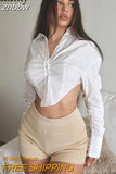 znbbw Spring New In Sexy Long Sleeve White Shirt Women Y2K Button Up Crop Tops Woman Blouse 2023 Party Female Clothing