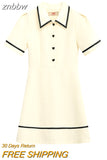znbbw Women&#39;s Summer Puff Sleeves Turndown Collar Polo Shirt Dress French Cute Classic Preppy Style Golf Tennis Mini Dresses Y2K
