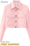 Znbbw TRAF Pink Two Piece Set Women Kawaii Sweet Party Long Pant Set Female Long Sleeve Blazer + Elegant Pant Suit 2023