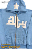 Znbbw Star Letter Print Hoodies Man Women Long Sleeve Zip Casual Hooded Sweatshirts Couple Gothic Harajuku Jacket Coats Streetwear