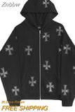 Znbbw Fashion Hot-selling Rhinestones Skeleton Print Black Y2k Gothic Long-sleeve Full Zip Hoodie Oversized Sweatshirt Jacket