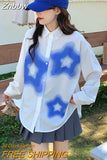 Znbbw Women's Star Printing Shirt 2023 Spring Contrast Color Long Sleeve Blouse Lapel Female All Match Clothing Top New