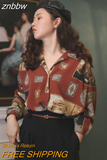 znbbw Spring Vintage Print Oversize Women's Shirt Red Blouse Long Sleeve Ladies Tops Plus Size Button Up Fashion Female Clothing