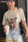 Znbbw Graphic T-Shirts for Women Casual Letter Print Vintage Tee Shirt Female Fashion Tees Tops Shirts 2023 Summer Clothes