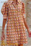 znbbw Turn-Down Collar Check Print Party Dress Female Loose Casual Shirt Dress Vestidos Bohemian Women Short Sleeve Mini Dress