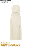 Znbbw TRAF Summer Women Spaghetti Strap Elegant Midi Dresses Wedding Evening Birthday Holiday Backless Prom Dress Clothes