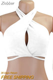 Znbbw white Sexy Bandage Halter Crop Tops for Women 2023 Sleeveless Backless Club Party Chic Wrap Cropped Top Slim Tank Streetwear