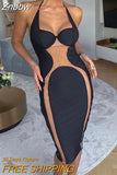 Znbbw Women Sexy Halter Party Club Mesh See Through Bodycon Patchwork Black Midi Dress 2023 Summer Clothes Wholesale Items