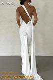 znbbw Oblique Shoulder Backless Long Maxi Dress For Women Gown Summer Elegant Sleeveless Ruched Party Club Prom Sexy Vestidos