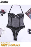 Znbbw Sensual Fishnet Bodysuit Women Lace Exotic Costumes Sexy Hollow Out Halter Bodycon Hot Lingerie Sissy Zipper Body