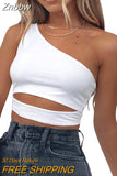 Znbbw Women One Shoulder Tank Tops Summer Solid Collar Hollow Out Vest Slim Sleeveless Crop Tops Casual Female Streetwear Straps Tanks