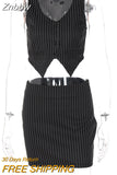 Znbbw Women Autumn Striped Crop Tank Tops Mini Skirt Bodycon Black Two Piece Set Suit Outfit Streetwear 2023 Fall Clothes