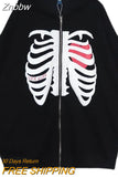 Znbbw Up Gothic Red Hoodie Y2k Autumn Women's Rhinestone Skull Casual Oversized Sweatshirt Punk E-girl Harajuku Long Sleeve Jacket