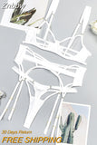 Znbbw Sexy Lingerie Seamless Women's Underwear Transparent Lace Bra Kit Push Up Set Woman 3 Pieces Garters Exotic Sets