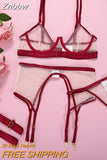 Znbbw Neon Sensual Sexy Female Lingerie Transparent Bra Panty Set 4-Pieces See Through Seamless Exotic Sets Fancy Underwear