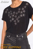 Znbbw Star Linen T-shirt Women 2023 Summer O neck Short Sleeve Casual Tee Shirt Tees and Tops Female Fashion T-Shirts Pullover