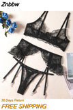 Znbbw Sensual Wedding Lingerie Transparent Bra Ruffle Underwear Naked Women Without Censorship Luxury Lace 3-Piece Intimate