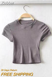 Znbbw Women O-neck Short-sleeve T-shirt Slim Elastic Skinny Summer Sexy Crop Tops