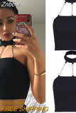 Znbbw Punk Style Choker Halter Crop Top Women Fashion Slim Fit Club Fashion Black Camis Buckle Tops Summer Tank Tops Streetwear