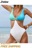Znbbw Sexy Women One Piece Swimsuit Female Swimwear High Waist Block Color Patchwork Monokini Swimming Suit Beach Bathing Suit