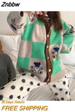 Znbbw Korean Style Bear Print Sweater Women Kawaii Plaid Loose Knitted Jumper Japanese Fashion Polo Collar Tracksuit Autumn
