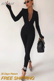 znbbw Autumn Hollow Out Black Jumpsuits Women Green Long Sleeve Bodycon Jumpsuit Winter One Piece Sexy Club Outfits For Women