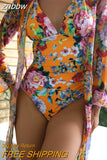 znbbw 2Pack Floral Print One-Piece Bikini Sets Women Deep V-Neck Backless Swimsuit Amp Kimono Female Beach Swimwear Bathing Suits