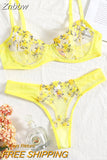 Znbbw Lingerie Sexy Floral Embroidery Underwear Transparent Lace Short Skin Care Kits Delicate Fairy Set Woman 2 Pieces