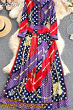 Znbbw 2023 Autumn Runway Long Dresses Women's Long Sleeve Gorgeous Flower Print Buttons up Holiday Party Dress Robe Longue