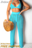 Znbbw Sexy Hollow Out Knitted Pant Suits Women Crochet Crop Top And Wide Led Pants Summer Two Piece Set Ladies Casual Beachwear