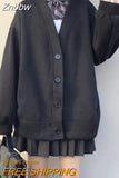 Znbbw Preppy Style Gray Cardigan Hoodies Women Harajuku Kawaii Oversized Loose Sweatshirts Black All-match Tops Japan Sweet