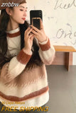 znbbw 2023 Winter Korea Style Gradient O Neck Women Sweater Casual Loose Long Sleeve Warm Ladies Knit Pullover Female Clothing