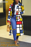 Znbbw Women Casual Loose Printing Overcoat Female Patchwork Spring Full Sleeve Long Coat 2023 Vintage Style Elegant Streetwear 914