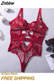Znbbw Erotic Bodysuit Lingerie Cut Out See-Through One-Piece Body Sissy Backless Thongs Teddy Embroidery Sexy Hot Tights