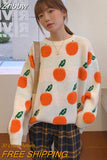 Znbbw Orange Print Women O Neck Sweater 2023 Autumn Winter Warm Pullovers Top Soft Female Jumper Knitwear Outfits Pull