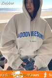 Znbbw Women Vintage Sweatshirt Letter Printing Oversized Grey Autumn Winter Hoodies Y2K Cothes Female Fleece Hoodie Tops Pullover