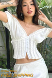 znbbw Short Sleeve T Shirt Sexy V-neck Edible Tree Fungus Basics Summer Crop Top Women Casual Solid Clothes Slim Fit Trend